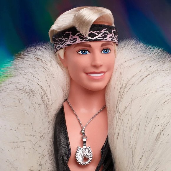 Barbie The Movie, Ken Doll in Faux Fur Coat and Black Fringe Vest. - Picture 4 of 16